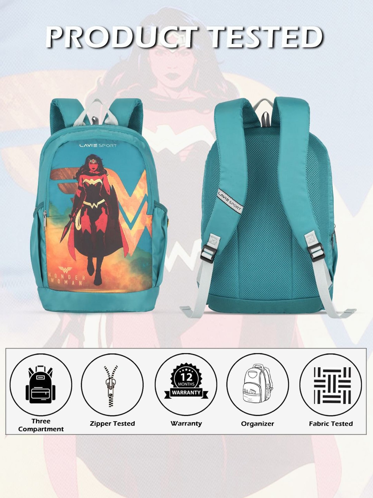 Lavie Sport Wonder woman 33L College Laptop Backpack For Boys & Girls (Teal)