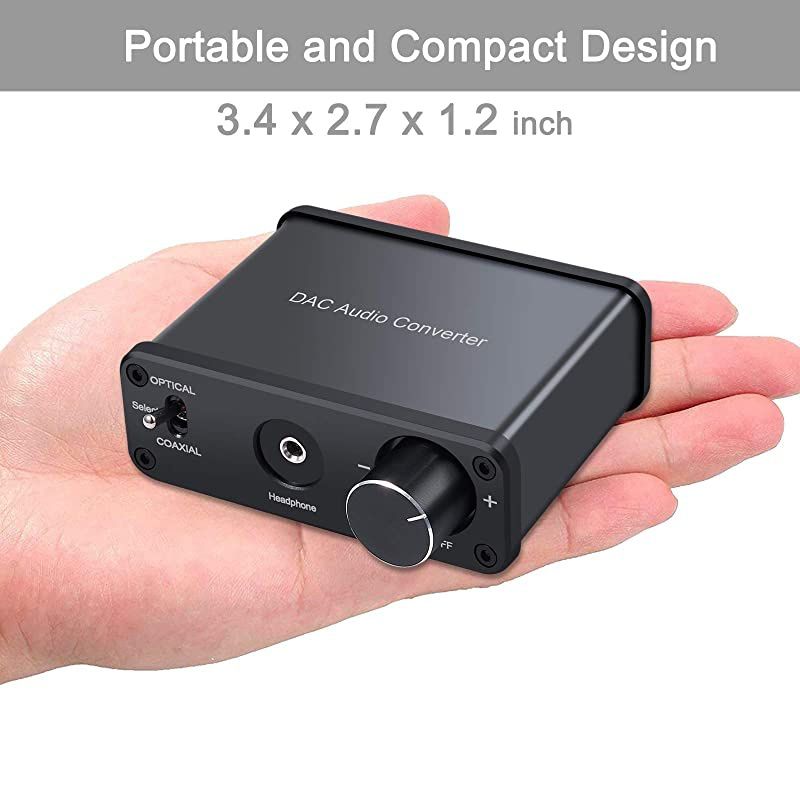 192kHz DAC Converter Digital to Analog Audio Converter with Headphone Amplifier Digital Toslink Coaxial to Analog Stereo Audio RCA 3.5mm R/L Support Volume Adjustment
