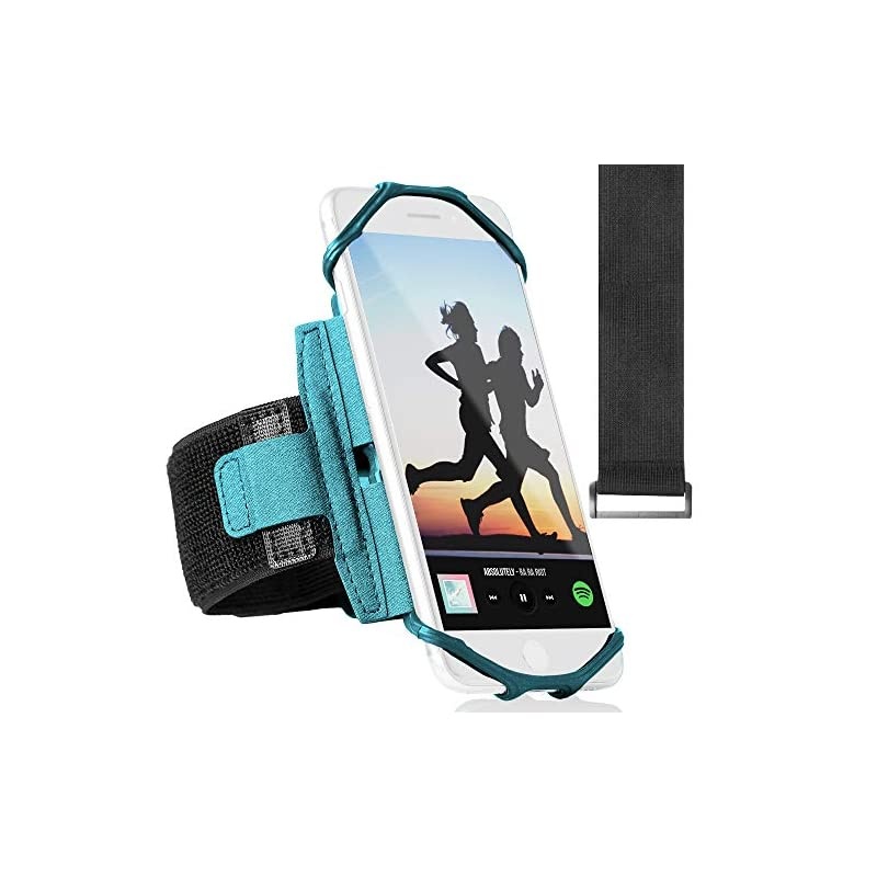 Rotatable Cell Phone Arm Holder for iPhone XR XS Max 8 8 Plus 7 6 Samsung Galaxy A8 S9 S8 S6 Edge Note LG Sports Running Armband for Men Women with Free Extender Strap Turquoise