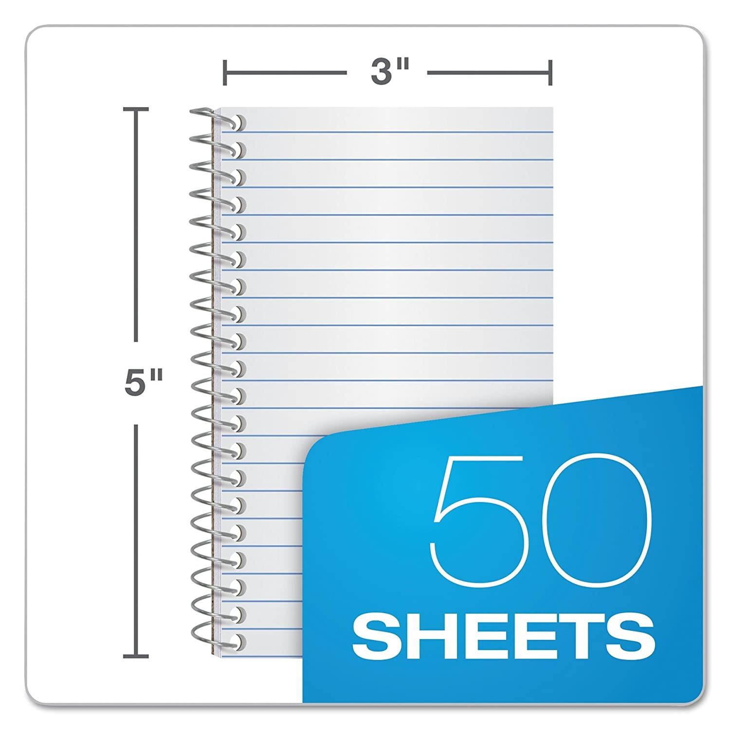 Ampad Wirebound Pocket Memo Book, College Rule, 5 x 3, White, 50 Sheets Per Pad, Assorted Colors (25-095)