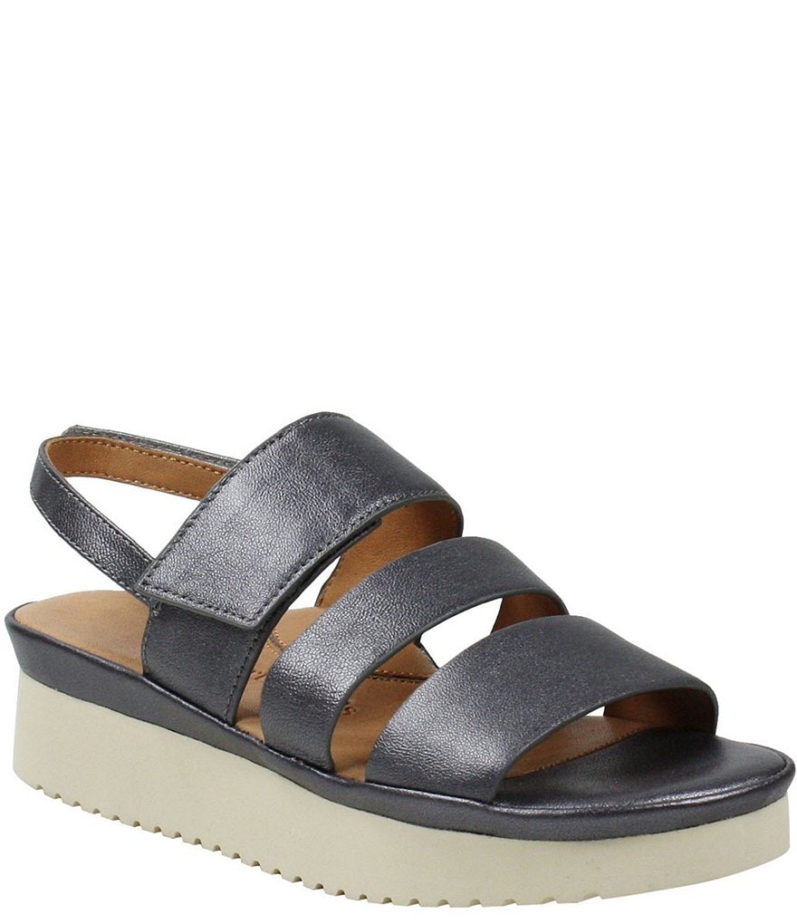 L'Amour Des Pieds Amelcia 3 Band Leather Strappy Wedge Sandals