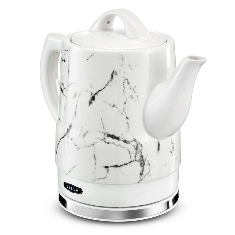Bella 14743 Stylish 1.5 Liter 1350 Watt Long Neck Spout Ceramic Cordless Electric Kettle with 360 Degree Swivel Base, White Marble