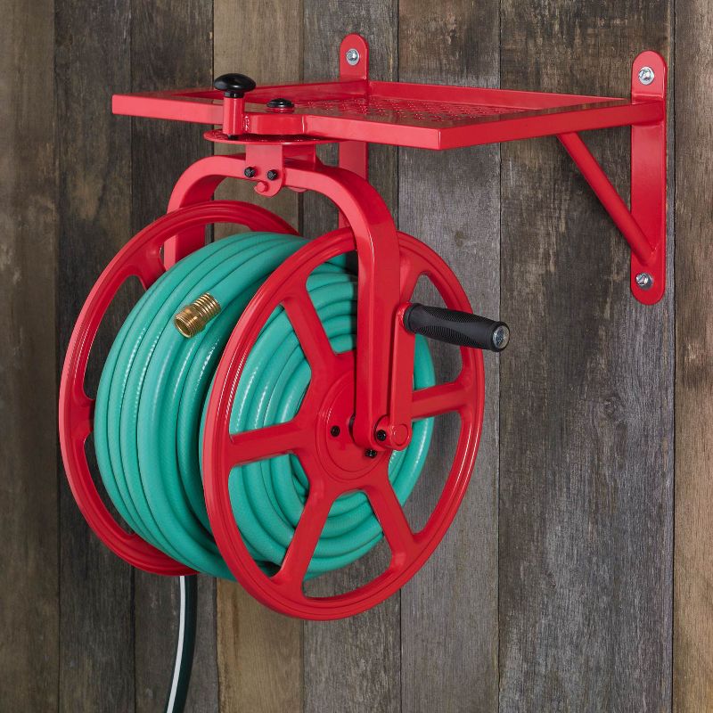Liberty Garden LBG-713 Revolution Industrial Grade Rotating Garden Hose Holder Reel in Red for 125' of 5/8" Hose for Backyard, Garden, or Home