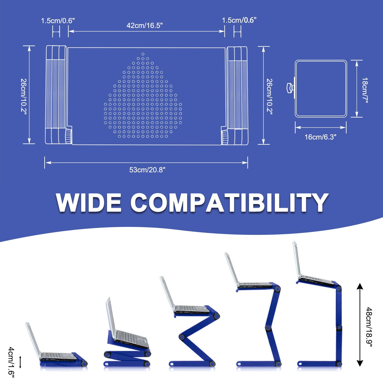 Laptop Stands Adjustable&nbsp;Lap Desks Portable Laptop Bed Table with Cooling Fans & Mouse Pad for Couch, Bed, Sofa