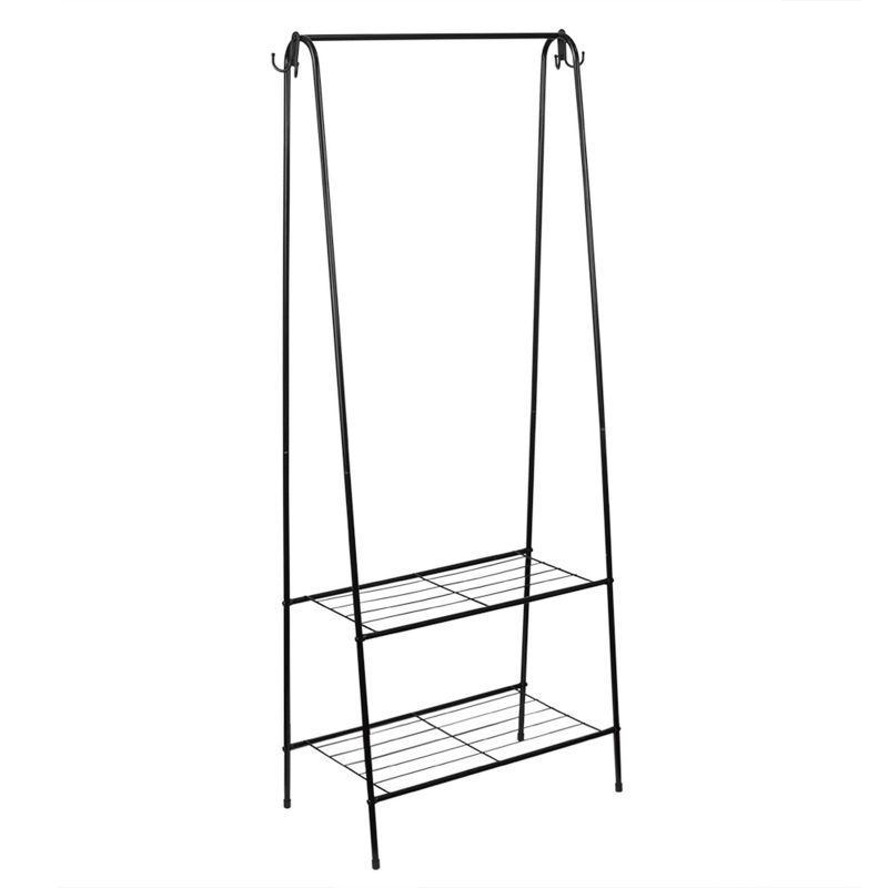Home Basics 2 Shelf Free-Standing Garment Rack with Hooks, Black