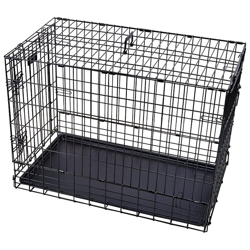MidWest Homes for Pets Side By Side Double Door Safe Foldable Steel SUV Dog Pet Travel, Transport Cargo Crate/Kennel with Drop Pan, Black