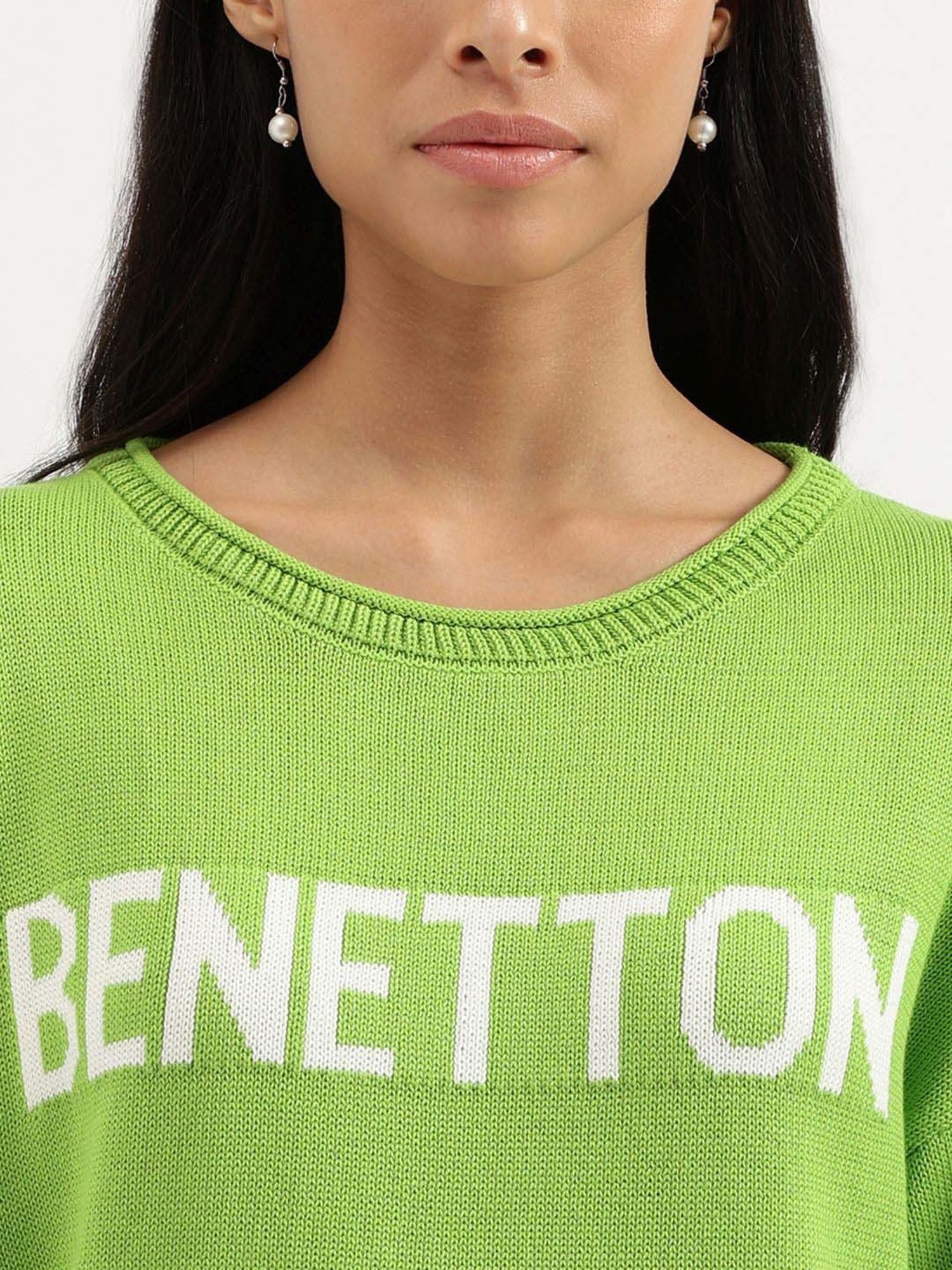 United Colors of Benetton Green Cotton Logo Work Top