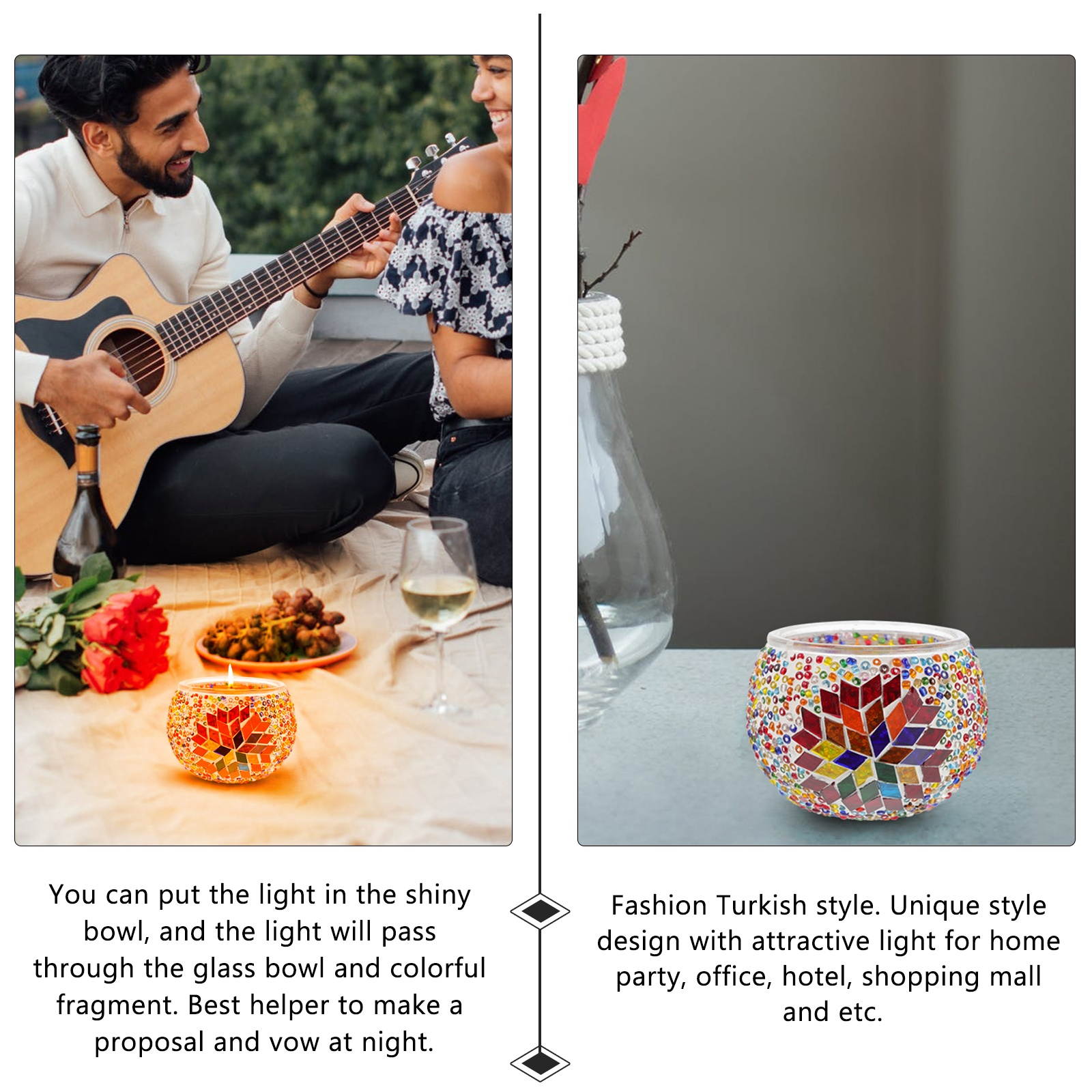 1Pc Mosaic Style Candleholder Classic Home Candlestick Handmade Glass Candle Cup