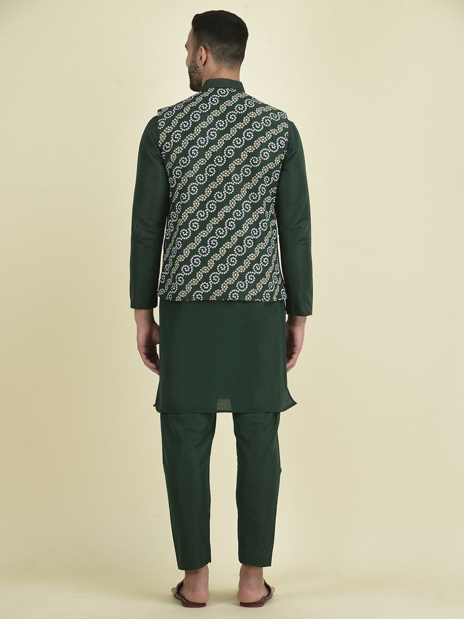 Deyann Deep Green Regular Fit Printed Kurta Set With Jacket