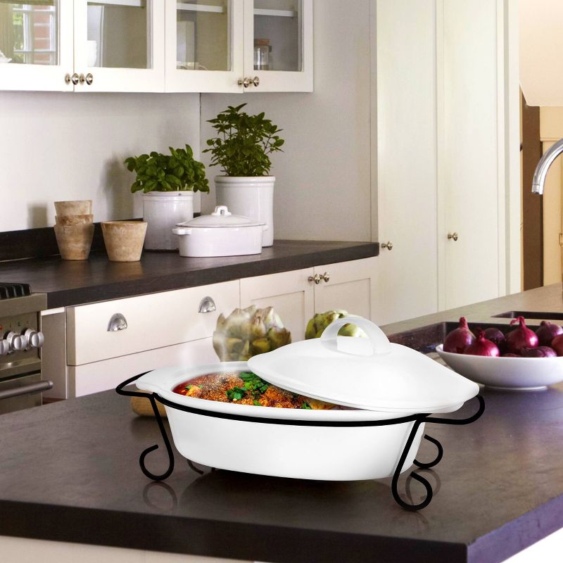 Gibson Elite 3pc Stoneware Gracious Oval Bakeware with Lid and Metal Rack