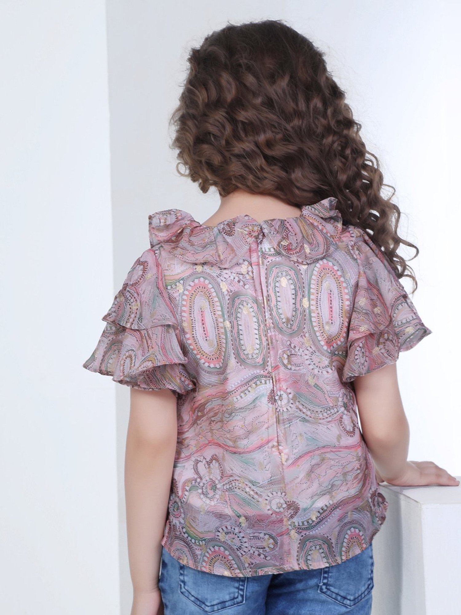 Peppermint Kids Brown Printed Top