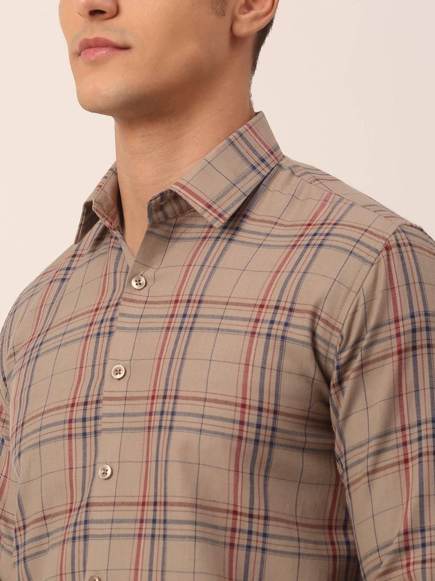 Jainish Brown Cotton Regular Fit Checks Shirt