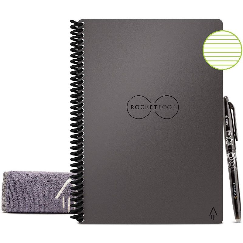 Core Smart Spiral Reusable Notebook Lined 36 Pages 6" x 8.8" Gray - Rocketbook