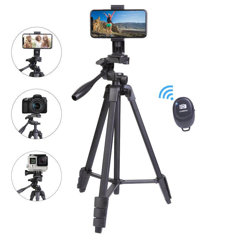 Greatlizard Professional Tripod Extendable Travel Lightweight Stand With Phone Holder For Camera Gopro Smartphone Live Broadcast