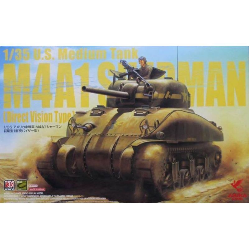 Asuka 35-025 M4A1 Sherman Direct Vision Type WWII US Medium Tank 1/35 Scale Model Kit