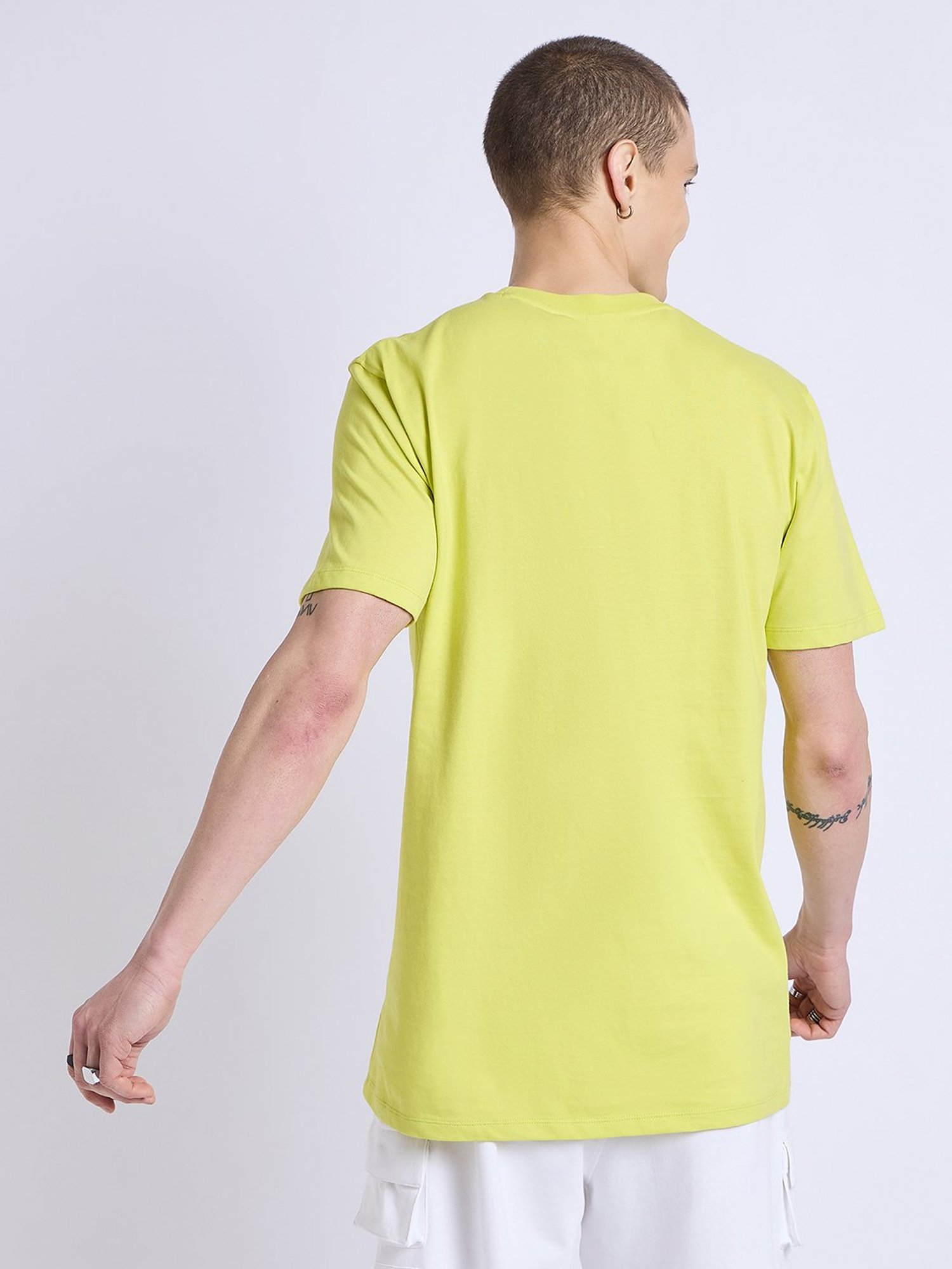 EDRIO Lime Green Regular Fit Graphic Print Crew T-Shirt