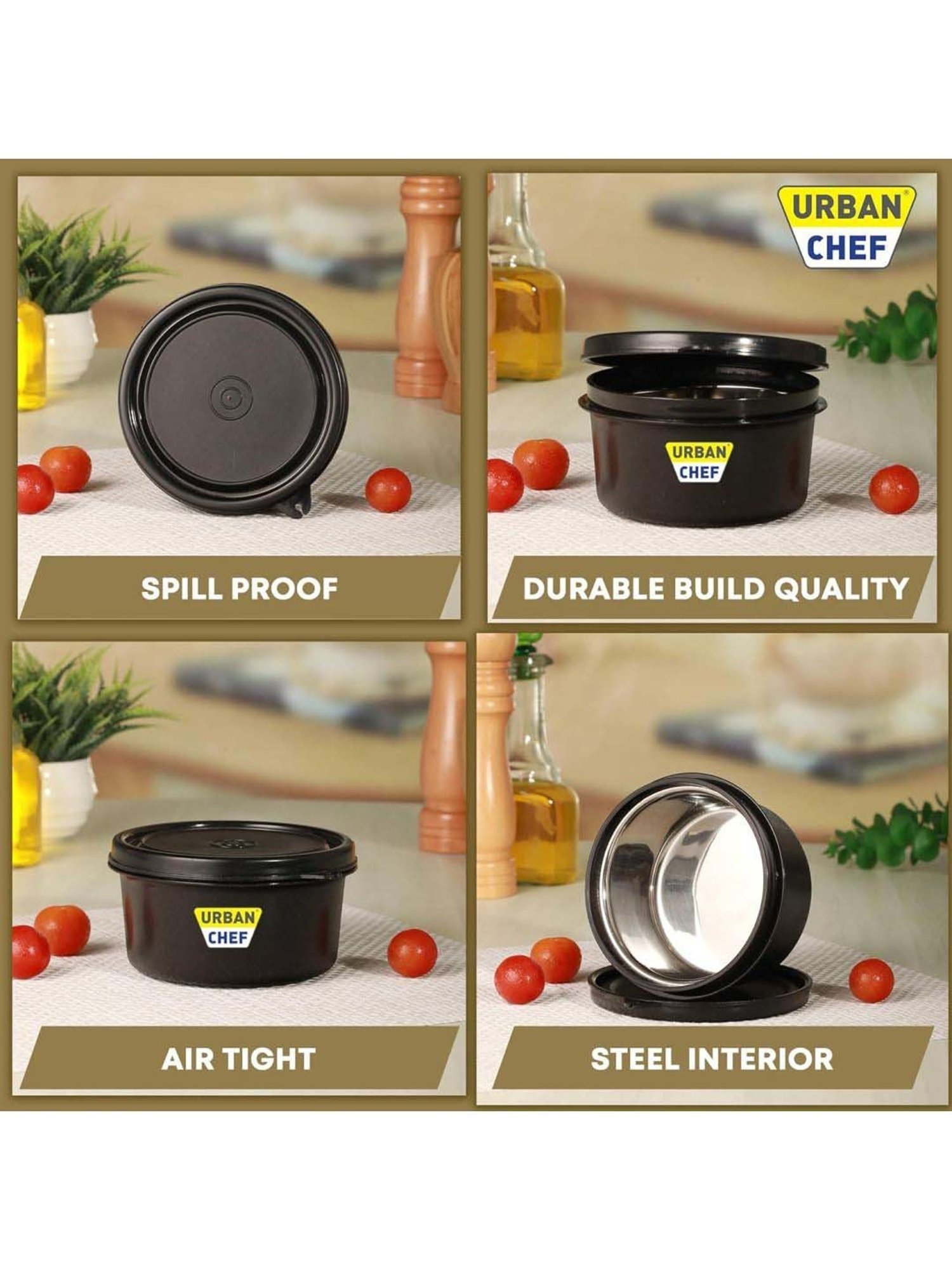 Urban Chef Black Plastic Grande Microwave Safe Lunch Box Containers - Set of 2