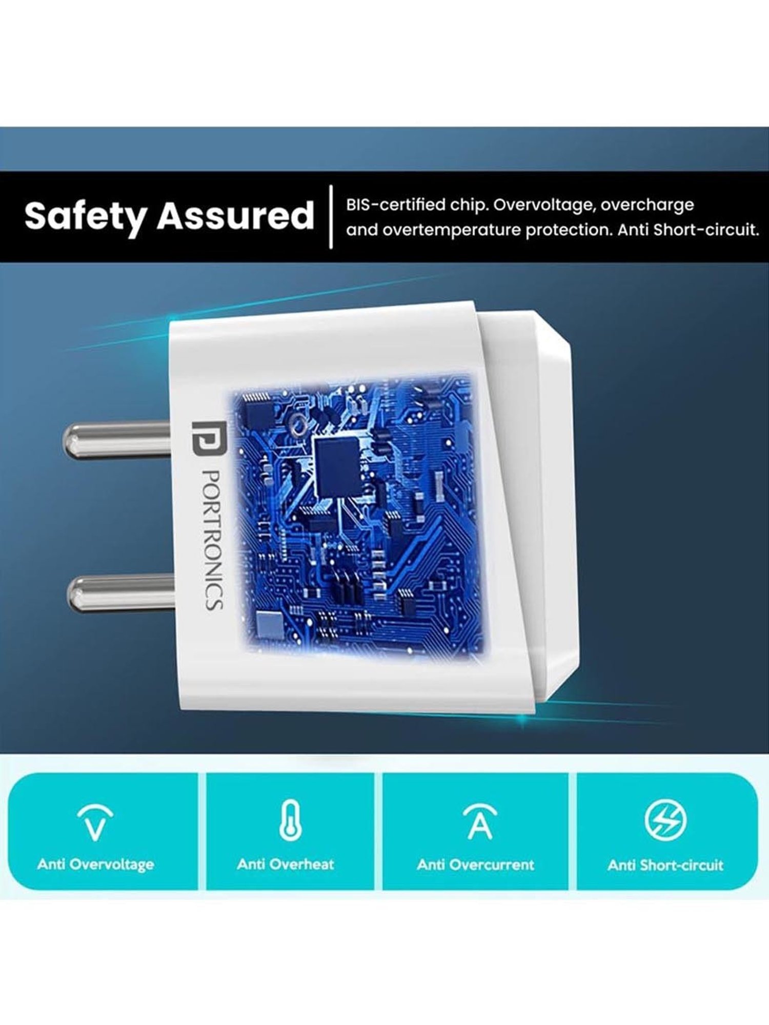 Portronics Adapto 41 C Charger with Type C USB Charging Cable (White)