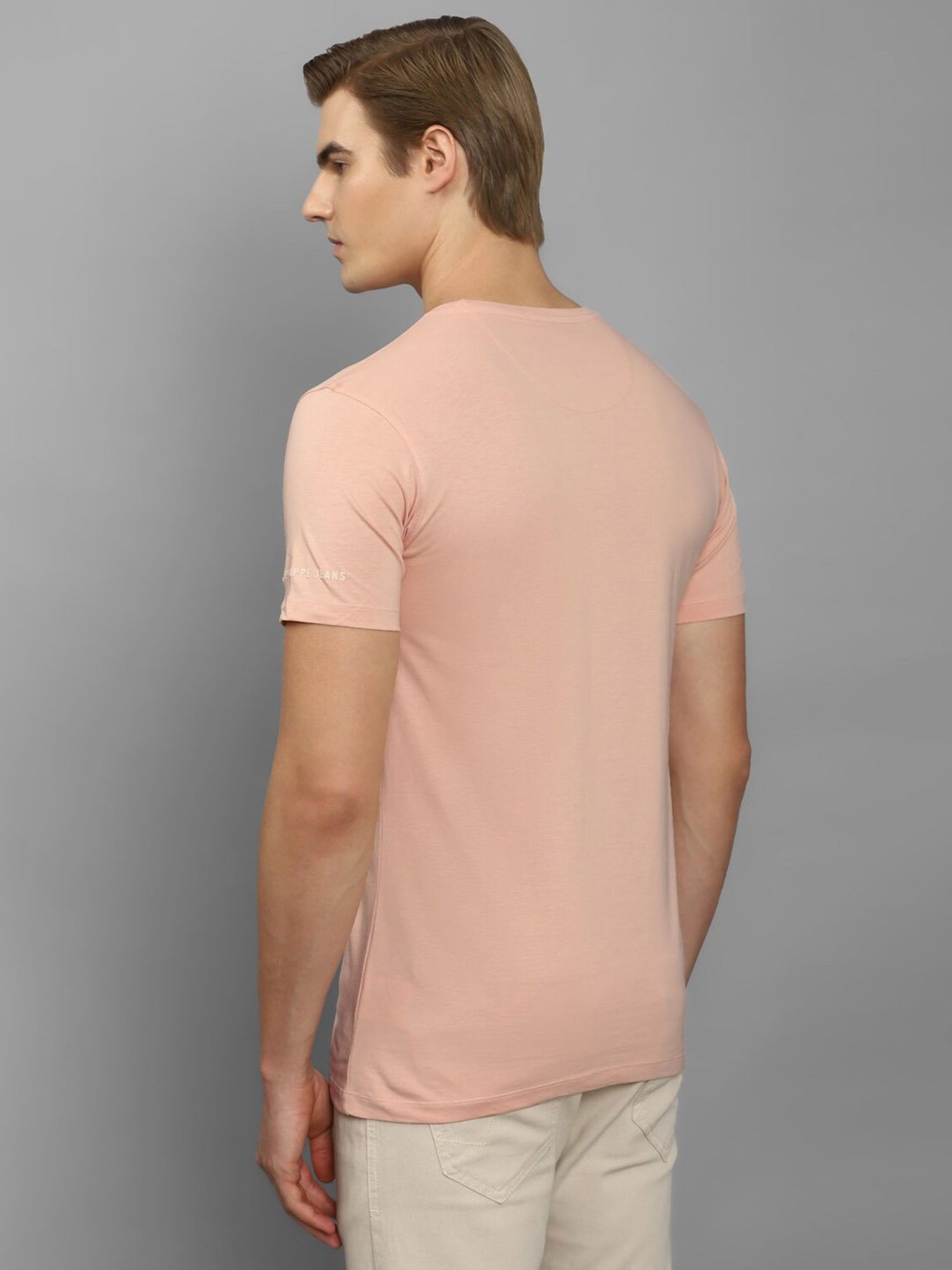 Louis Philippe Jeans Peach Cotton Slim Fit T-Shirt