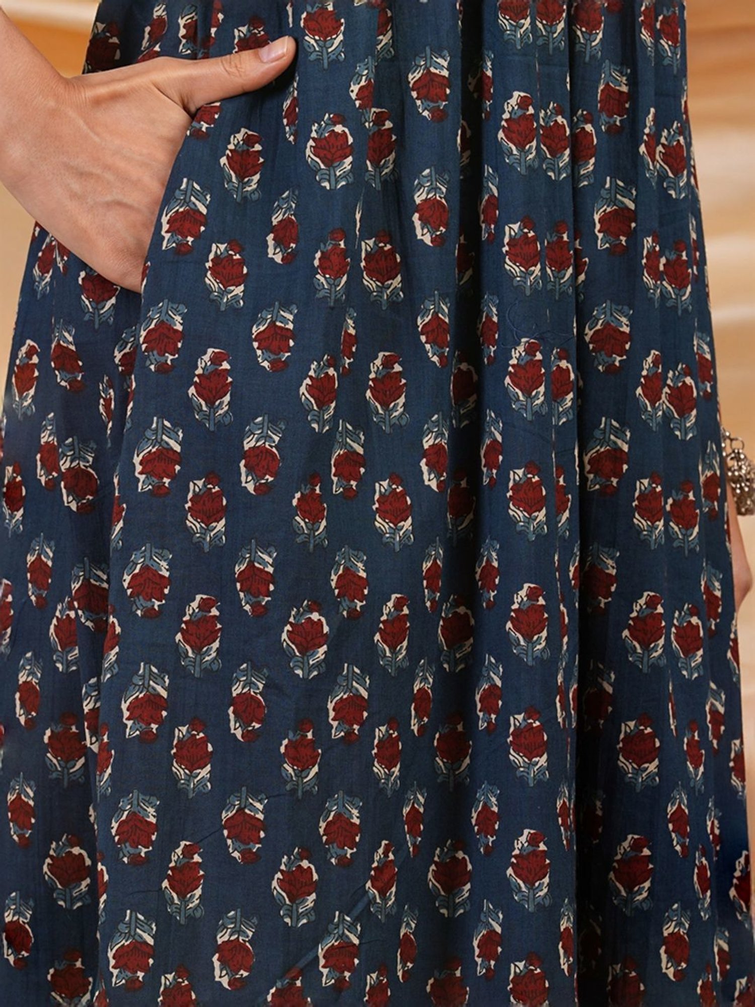 Kami Kubi Blue Cotton Printed A-Line Dress