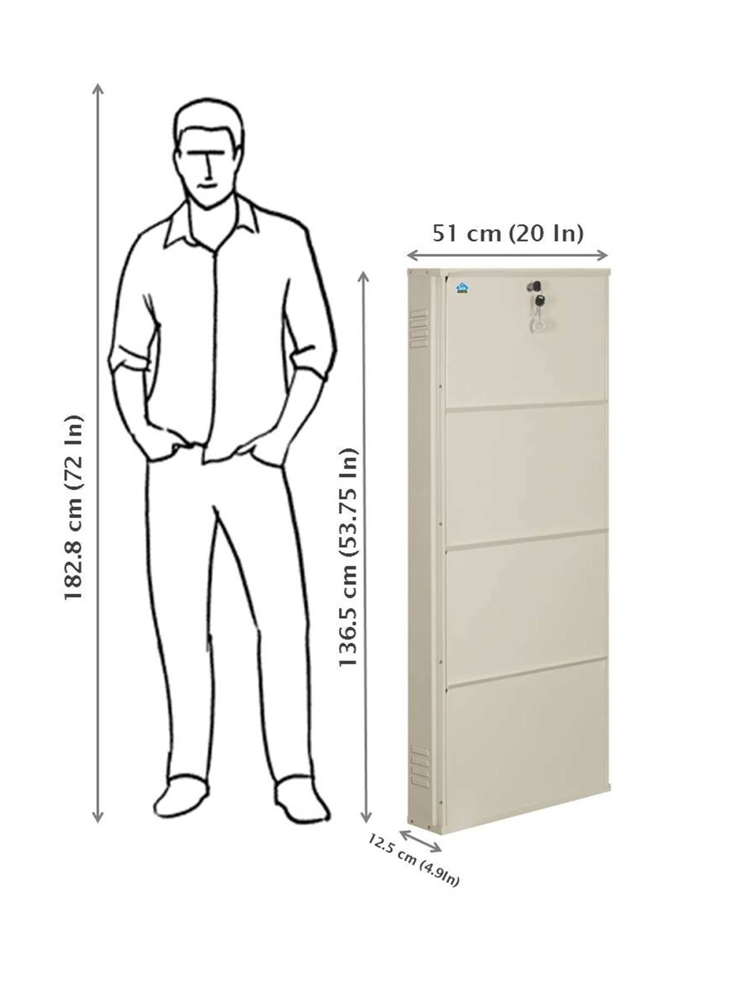 Delite Kom Metal Shoe Rack - 20" 4 Shelf, Ivory, PowderCoat, Wall Mount, DIY