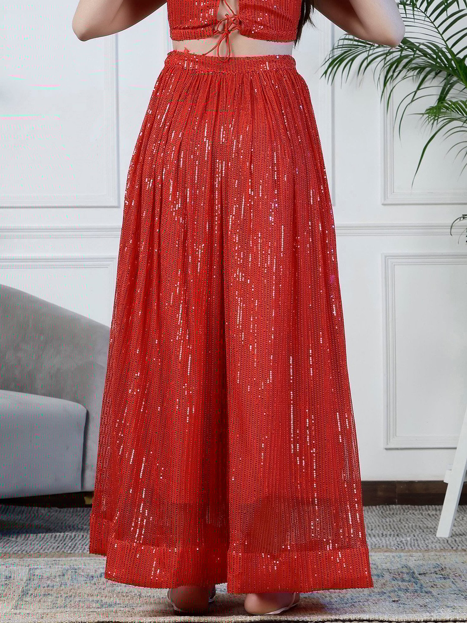 NEUDIS Red Embellished Maxi Skirt
