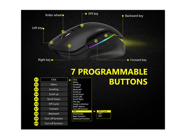 DELUX Wired Gaming Mouse with 16000DPI, Chroma RGB and Side Wing and Personalized Weights Design, 6 Programmable Buttons, Ambidextrous Ergonomic Optical Gaming Mouse (M627S(3389)-Black)