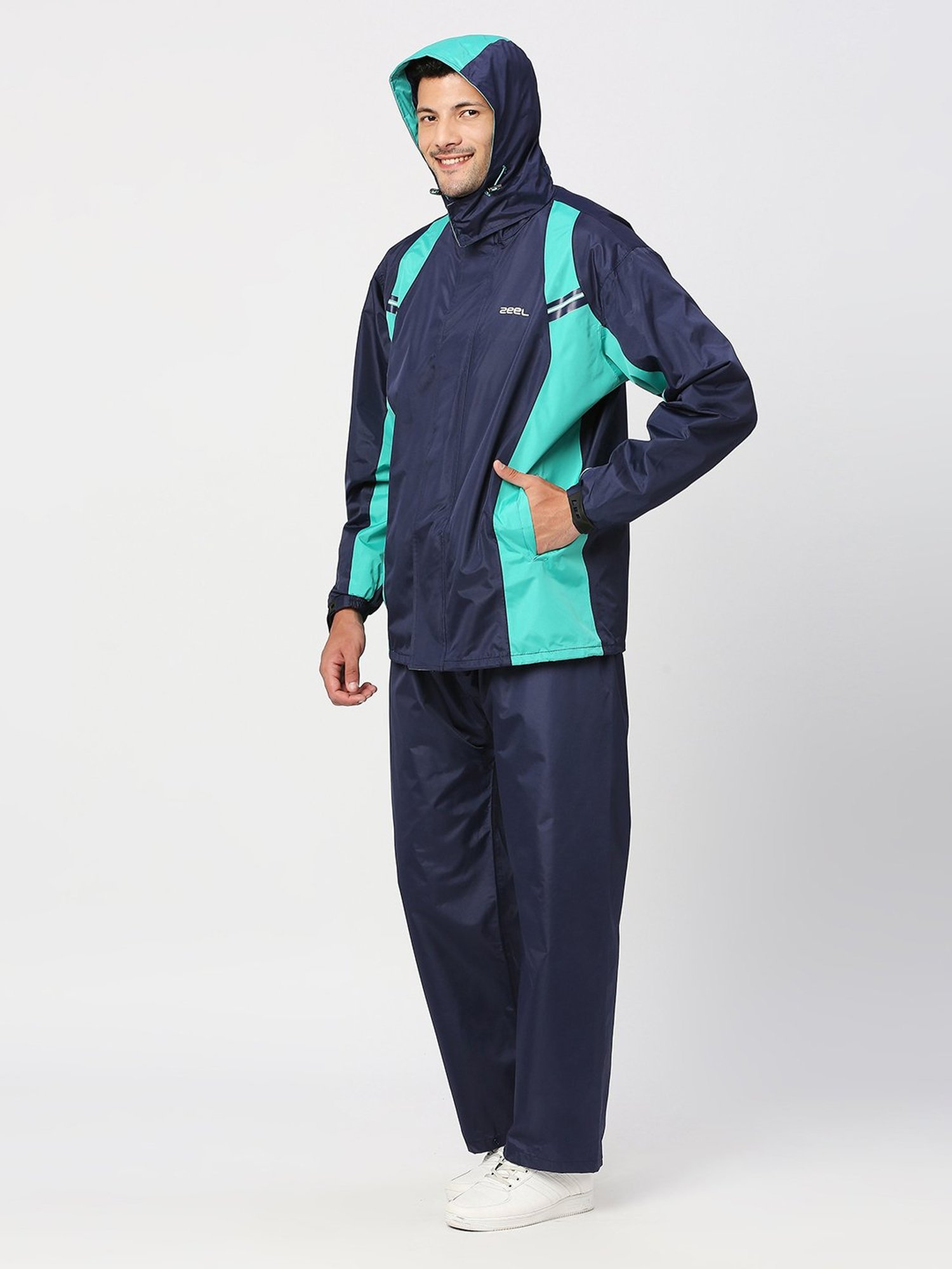 Zeel Navy & Green Raincoat Set