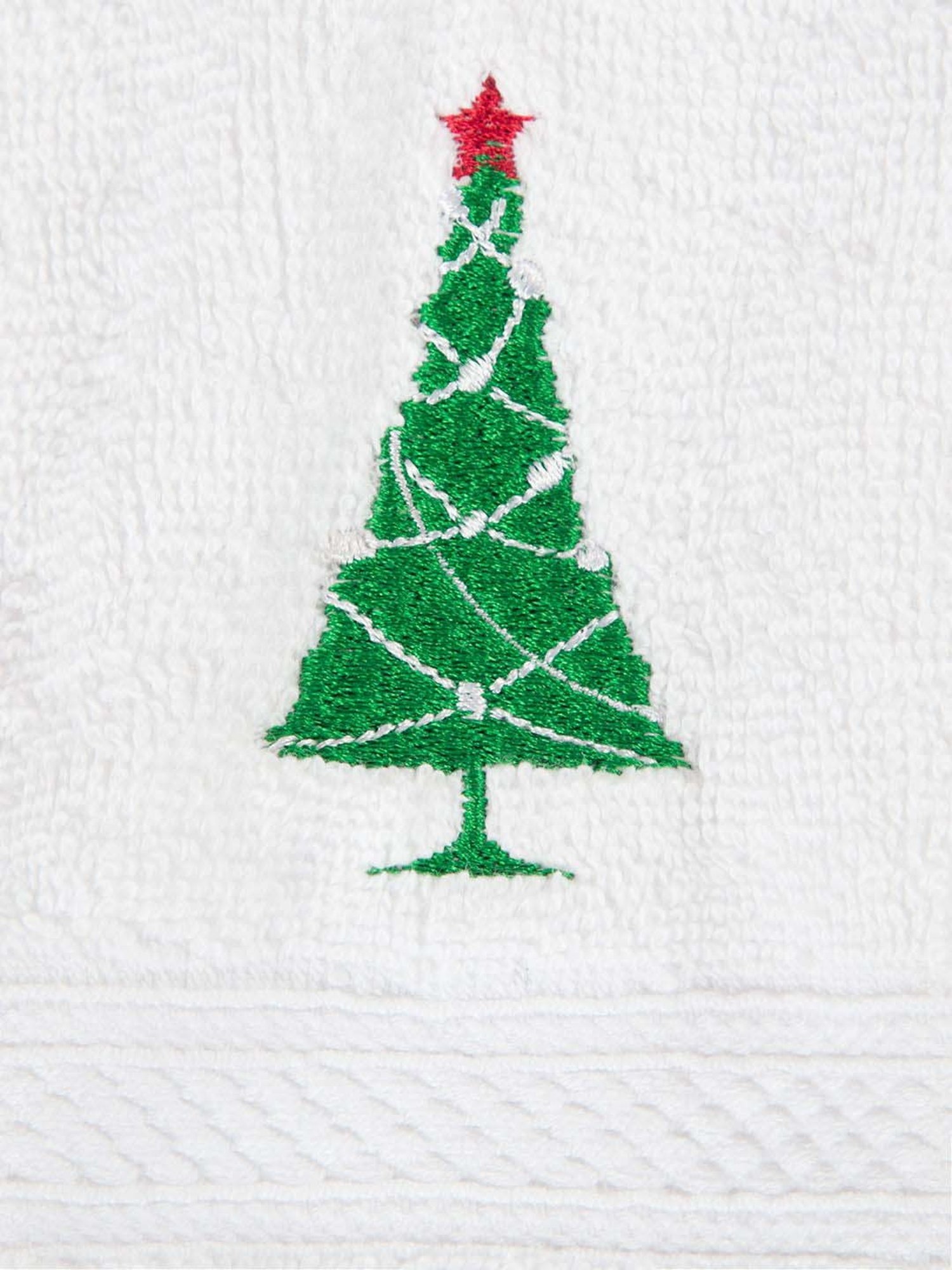 Petal Home Christmas Tree Ultralux White & Green Cotton 550 GSM Face Towel - Set of 4