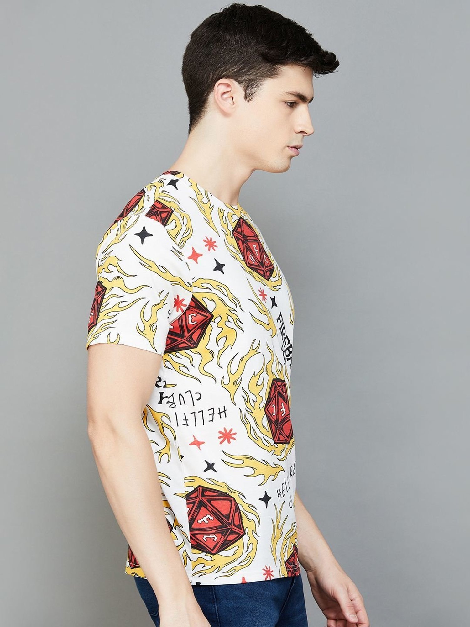 Forca by Lifestyle Off White Cotton Regular Fit Printed T-Shirt