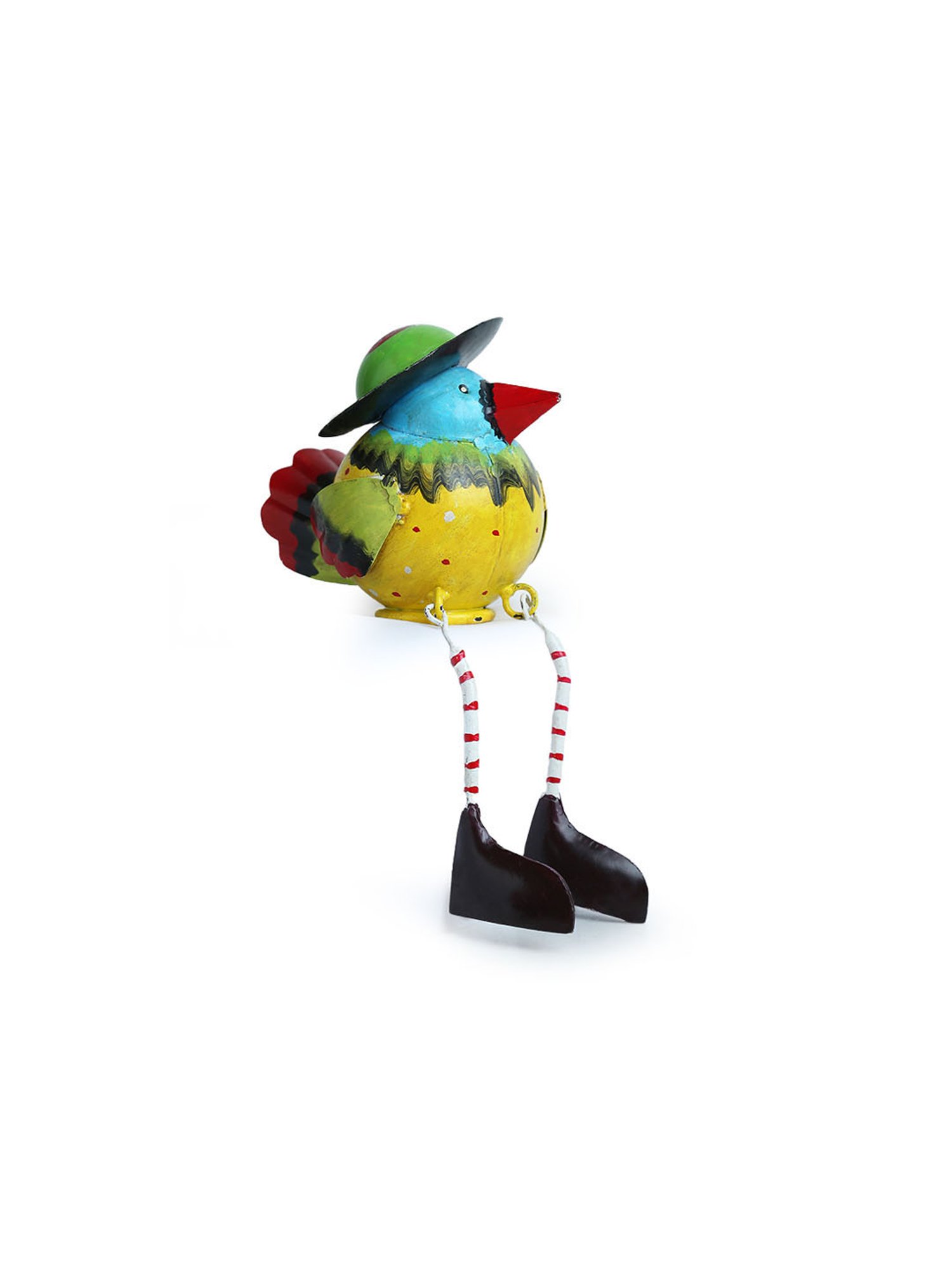 ExclusiveLane Yellow and Sky Blue Sheet Metal Mr. Sparrow Garden Showpiece - Set of 1