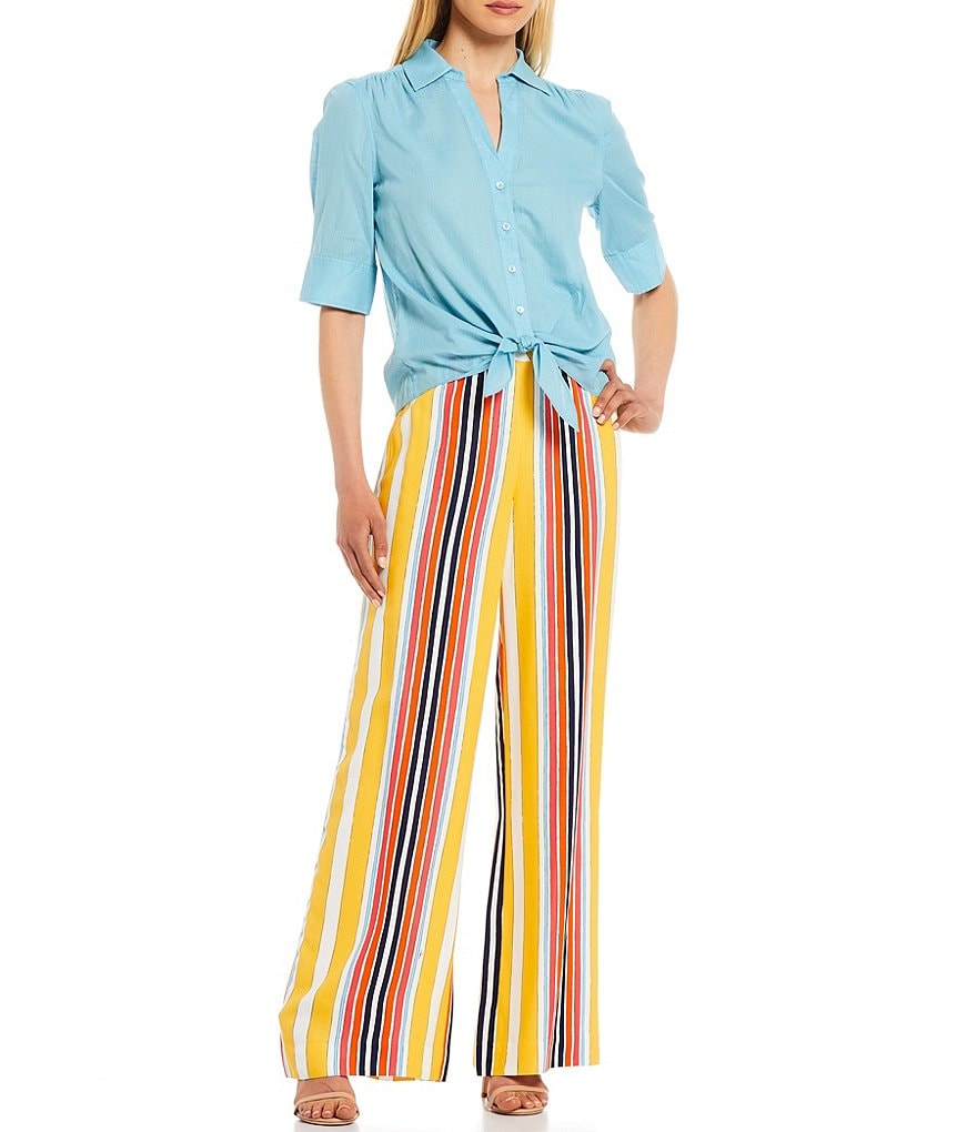 Trina Turk Colorful Stripe Print High Waist Wide Leg Long Weekend Pants