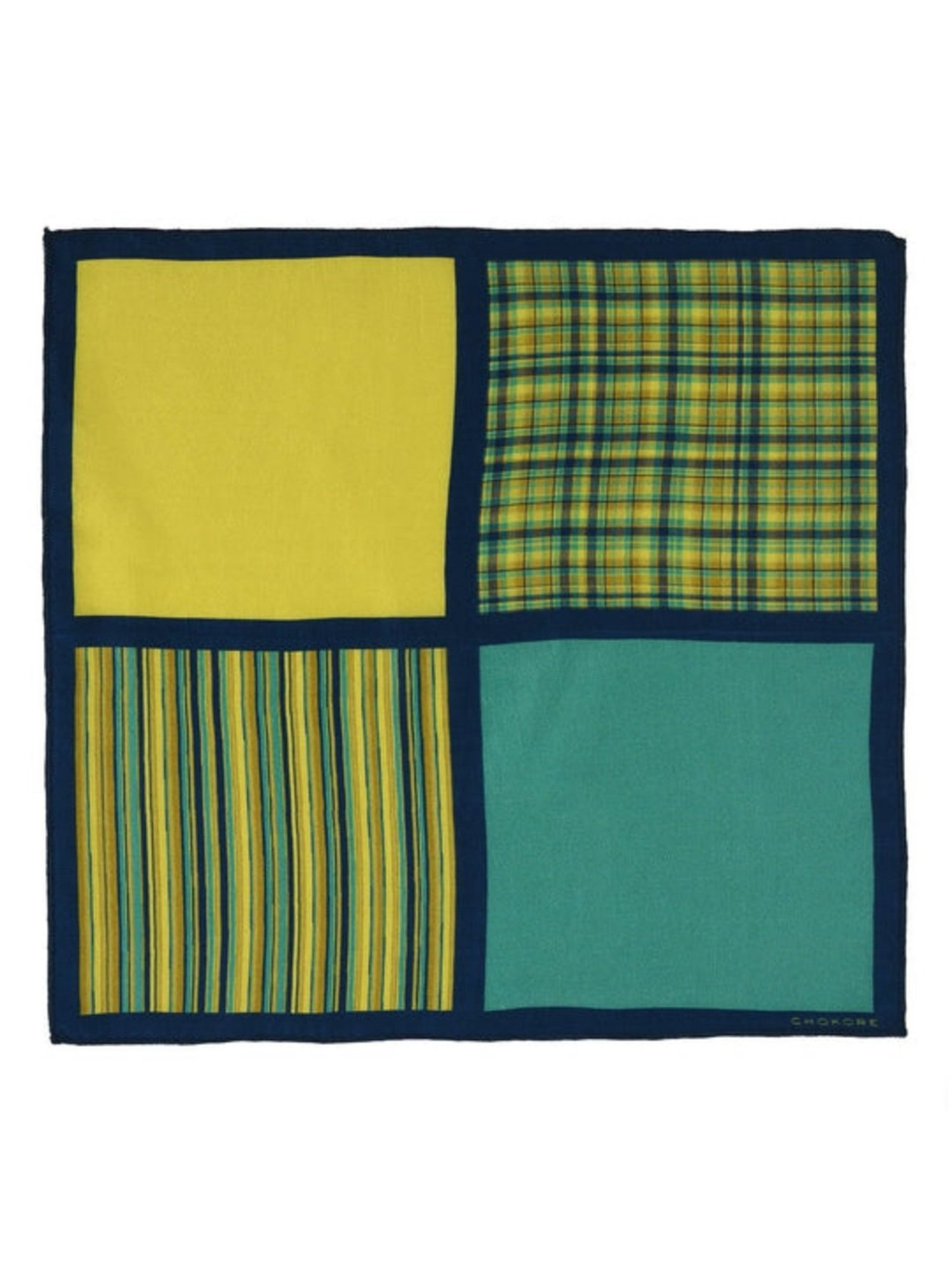 CHOKORE Brown and Yellow Plaid Pocket Square