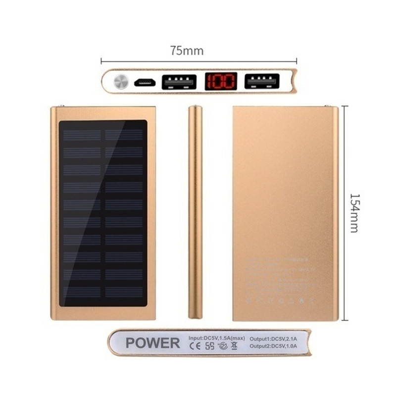 The Lastest Ultra Thin 9mm Solar Power Bank 500000 Mah Ultra High Capacity External Solar Charger Powerbank for All Mobile Phone for Outdoors/camping/explore