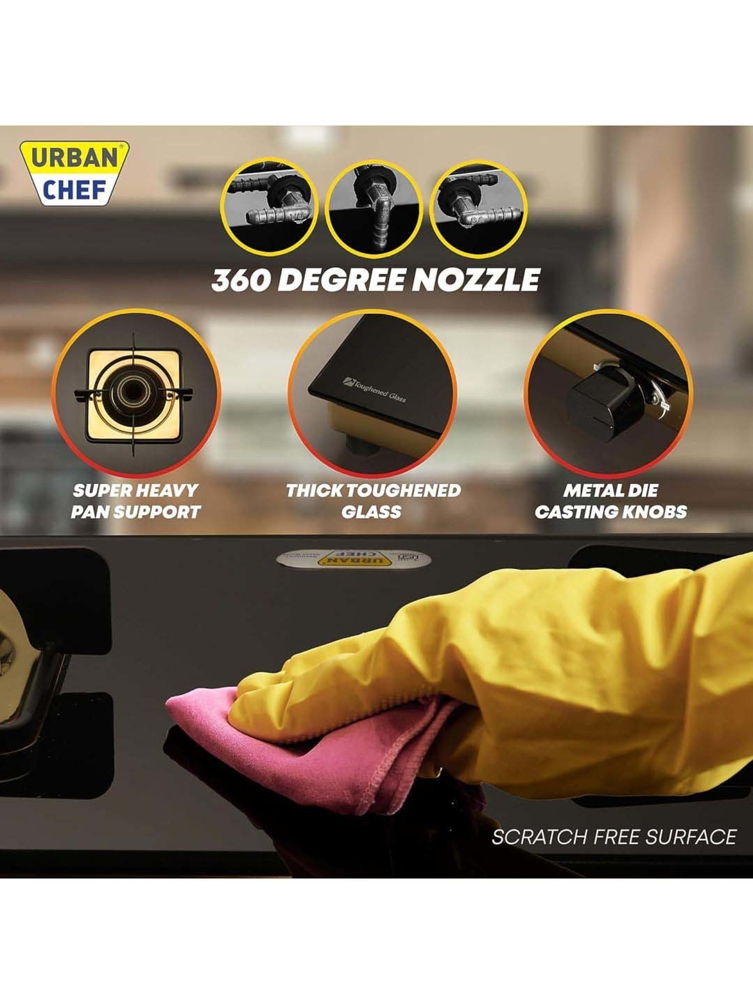 Urban Chef Gas Stove with 4 burners ( Gold )