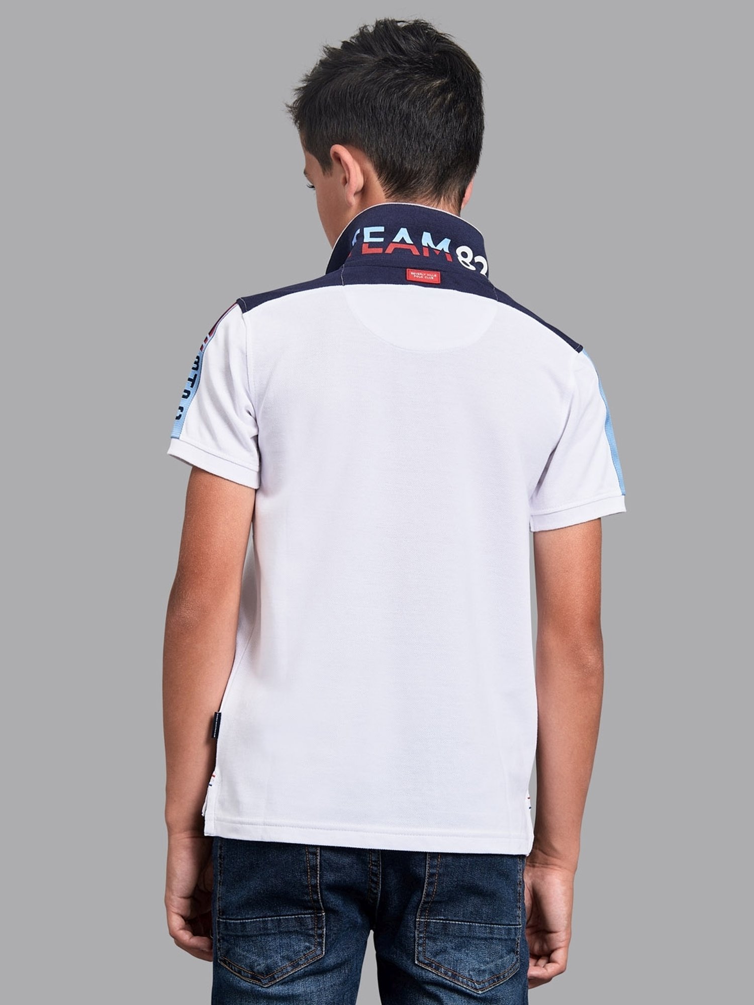 Beverly Hills Polo Club Kids White Cotton Regular Fit Polo T-Shirt