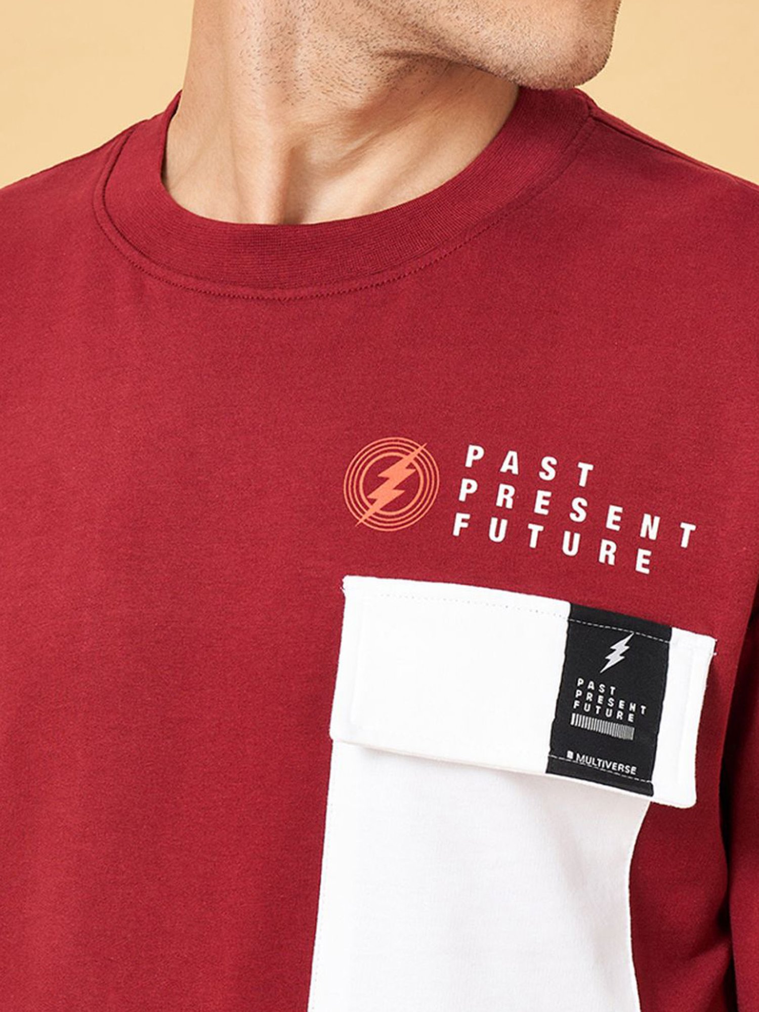 SF Jeans by Pantaloons Beet Red Cotton Regular Fit Printed T-Shirt