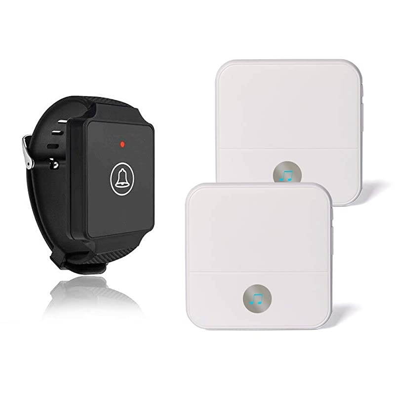 Wireless Wrist Pager Watch Caregiver Call Button System in Home Nurse Alert Pager Personal Help Alert for Caregivers Patients Elderly 1 Watch Call Button 2 plugin Receiver