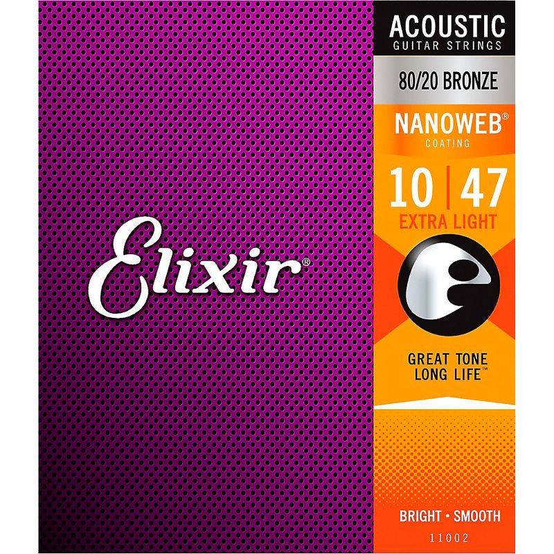 Elixir 80/20 Bronze Acoustic Guitar Strings with NANOWEB Coating, Extra Light (.010-.047)