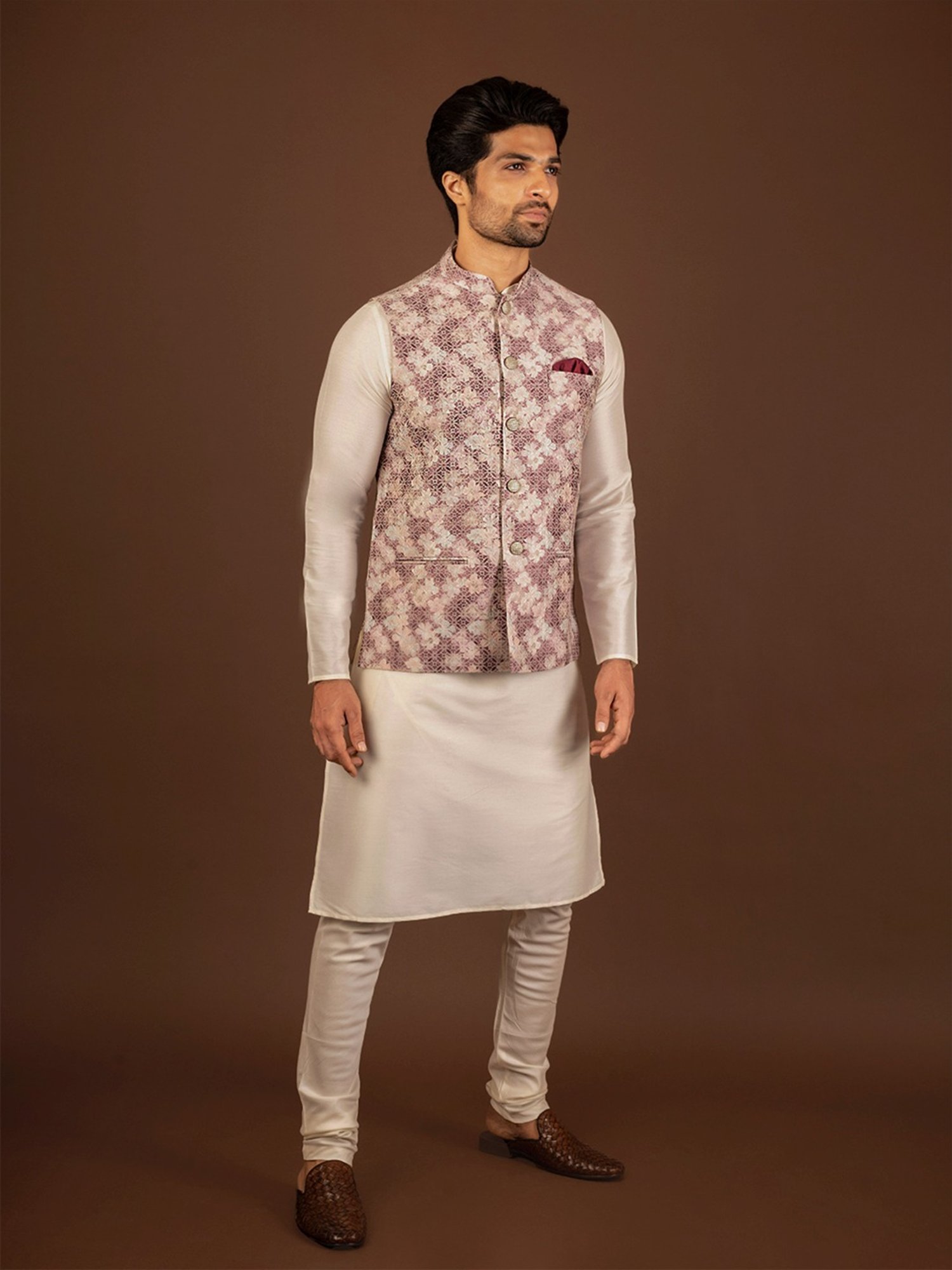 KISAH Multicolored Regular Fit Jacquard Kurta Set With Jacket