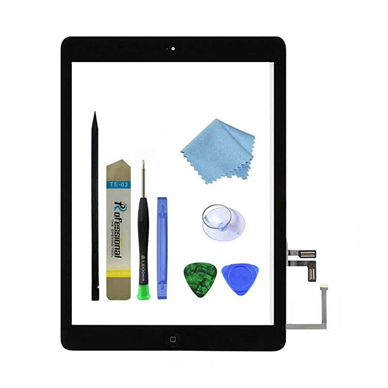 Black IPad Air 1st Generation Touch Screen Digitizer Glass Replacement Modle A1474 A1475 A1476 with Home ButtonCamera HolderPreinstalled AdhesiveTool Kit
