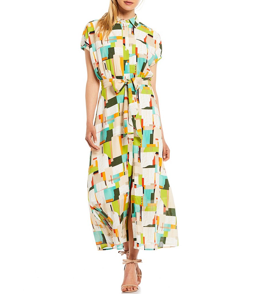 LDT Darcy Patch Print Point Collar Cap Sleeve Maxi Dress