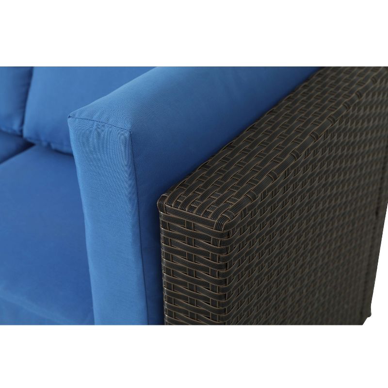 4pc Wicker Rattan Patio Sofa Set with Blue Cushions - Accent Furniture