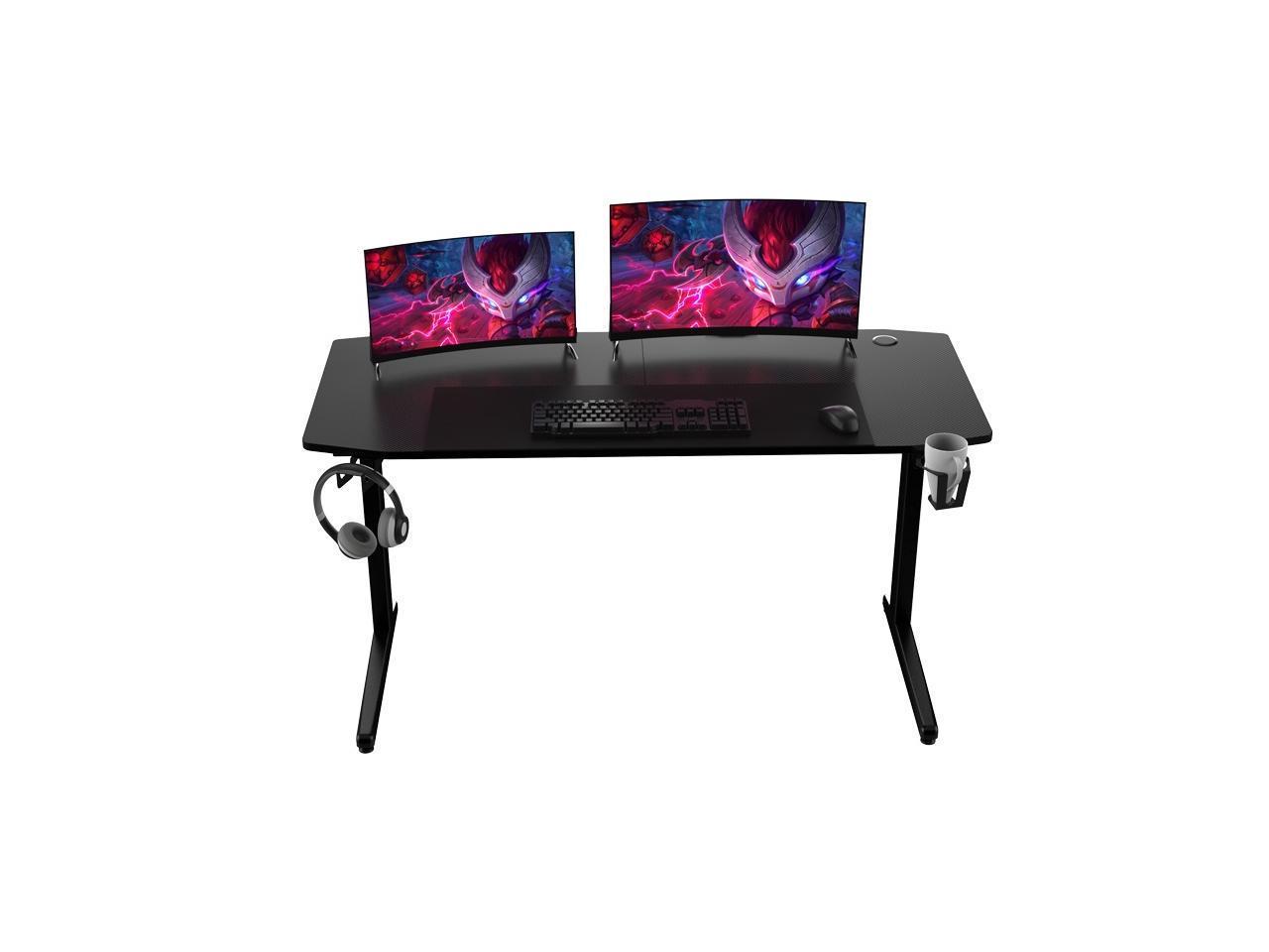 Computer Desk 55" E-Sports Gaming Desk E-Sports  Table with Large Size Ergonomic Surface and K-Shaped Heavy Duty Construction with Cup Holder Headphone Hook & 2 Cable Management Holes