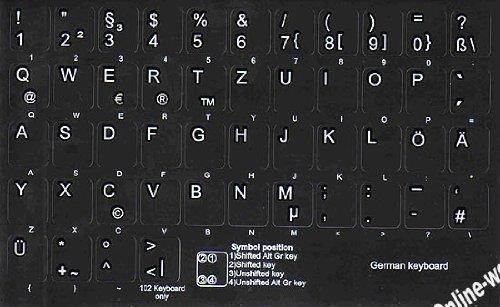 German Non Transparent Keyboard Stickers Black Background