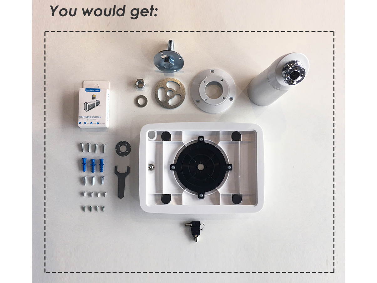 Beelta Retail Tablet Stand for 10.2 inch iPad 7th/8th Generation, Desk Mount iPad Stand, Business Locking POS iPad Stand Holder, 360 Swivel, for Office Reception, Aluminium Stand + Plastic Enclosure