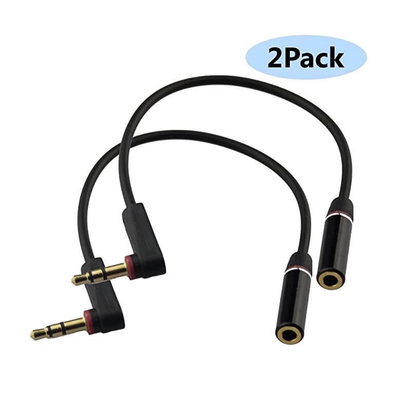 2PACK 6 inch 3Pole 35mm Male Right Angle to 35mm Female Stereo Audio Cable Headset Extension Cable Replacement for Beats Dr Dre Studio iPhoneM to F Audio Cable