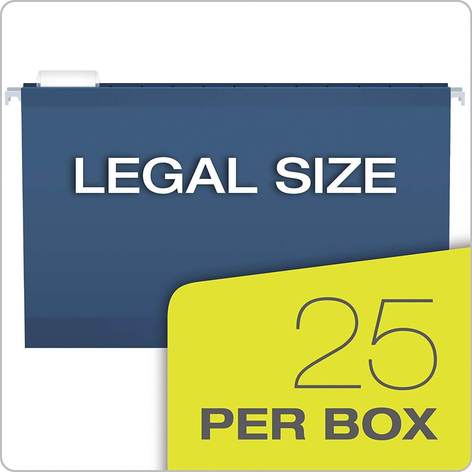 Pendaflex Reinforced Hanging Folders, Legal Size, Navy, 1/5 Cut, 25/BX (04153 1/5 NAV)