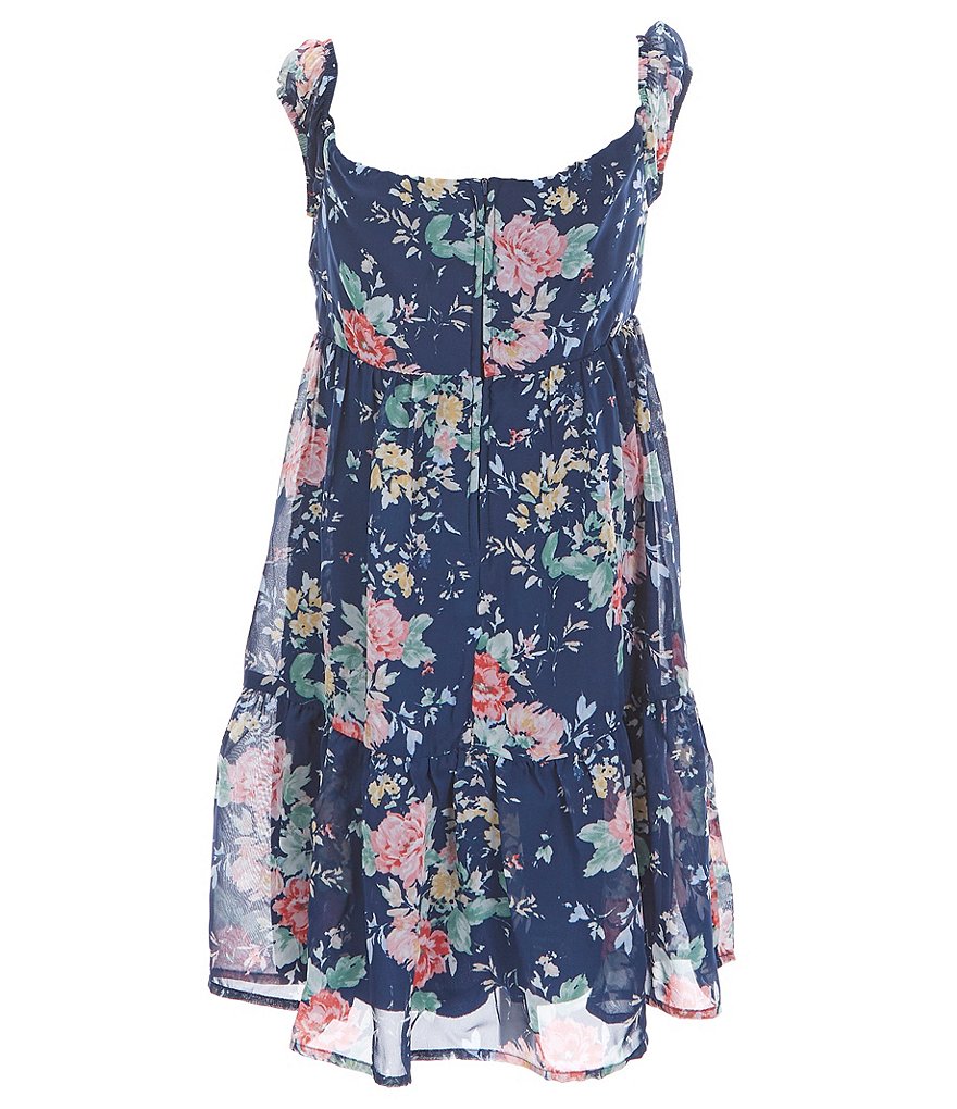 Honey and Rosie Big Girls 7-16 Puff Cap-Sleeve Floral Printed Tiered Skirt Peasant Dress