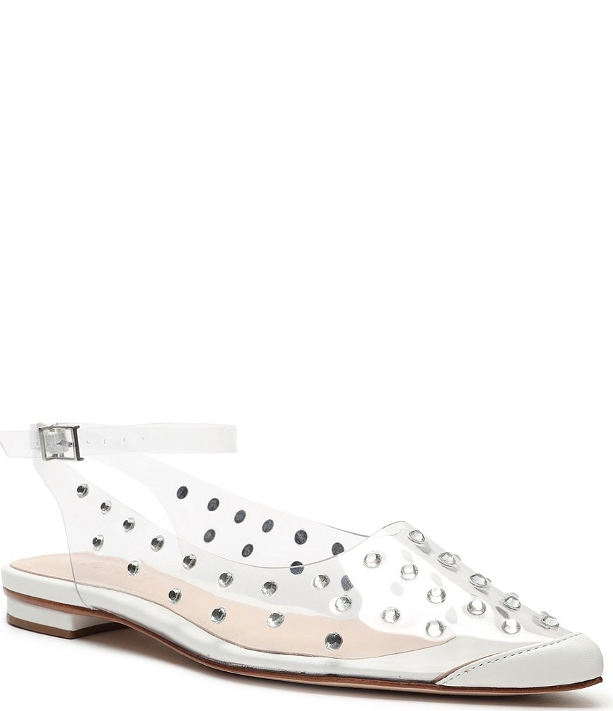 Schutz Biina Clear Vinyl Studded Pointed Toe Ankle Strap Flats